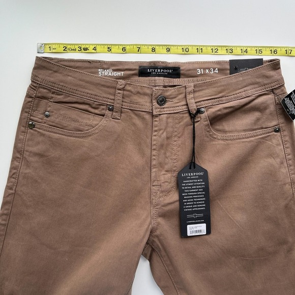 NWT Liverpool The Relaxed Straight Brown Pant Jean Mens 31x34 Casual Fall Preppy - Picture 4 of 11